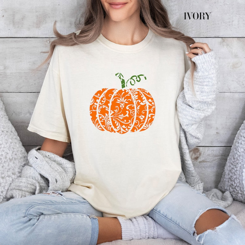 Halloween Pumpkin shirt, Thanksgiving shirt, Fall Pumpkin Shirt, Floral Pumpkin Shirt, Comfort Colors Halloween Graphic Tee, Vintage Tshirt