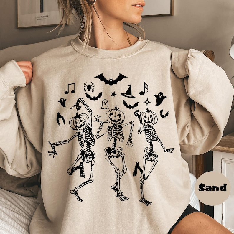 Dancing Skeleton Sweatshirt, Halloween Party Hoodie, Halloween Skeleton Outfit, Funny Skeleton Clothing, Spooky Season Trick Or Treat Hoodie