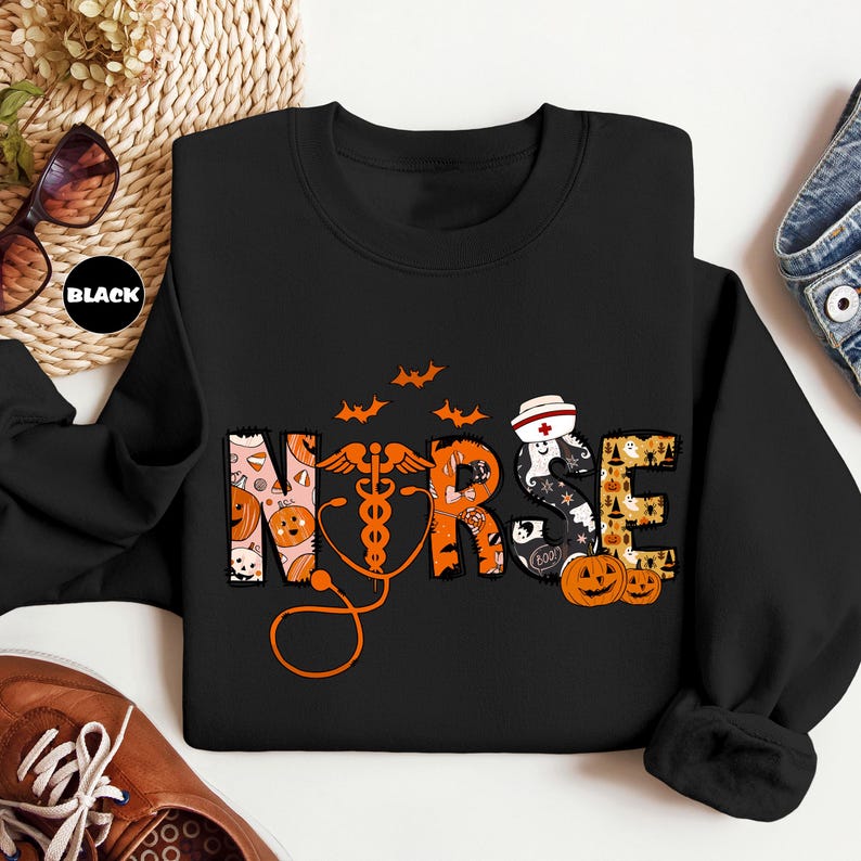 Halloween Nurse Sweatshirt, Spooky Nurse Hoodie, Halloween Party Nursing School Outfit, Nurse Appreciation Fall Clothing, Nurse Life Hoodie