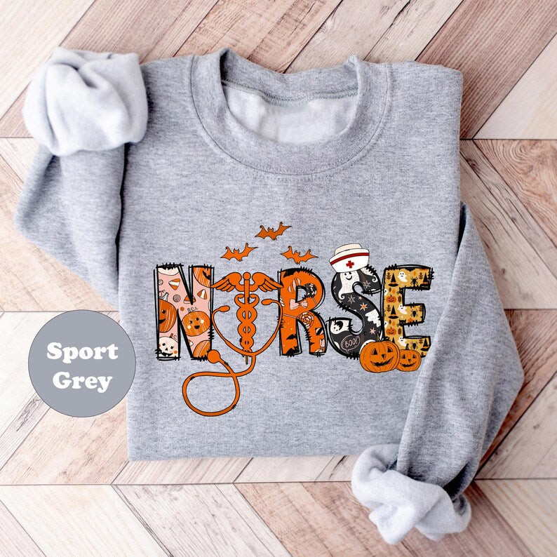 Halloween Nurse Sweatshirt, Spooky Nurse Hoodie, Halloween Party Nursing School Outfit, Nurse Appreciation Fall Clothing, Nurse Life Hoodie
