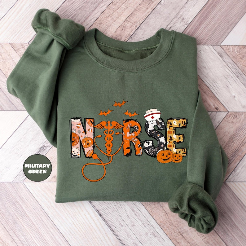 Halloween Nurse Sweatshirt, Spooky Nurse Hoodie, Halloween Party Nursing School Outfit, Nurse Appreciation Fall Clothing, Nurse Life Hoodie