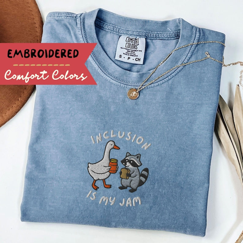 Embroidered Inclusion Is My Jam Comfort Colors Shirt, Neurodiversity Tee, SPED Teacher Gift, Autism Awareness, Inclusion Advocate shirt